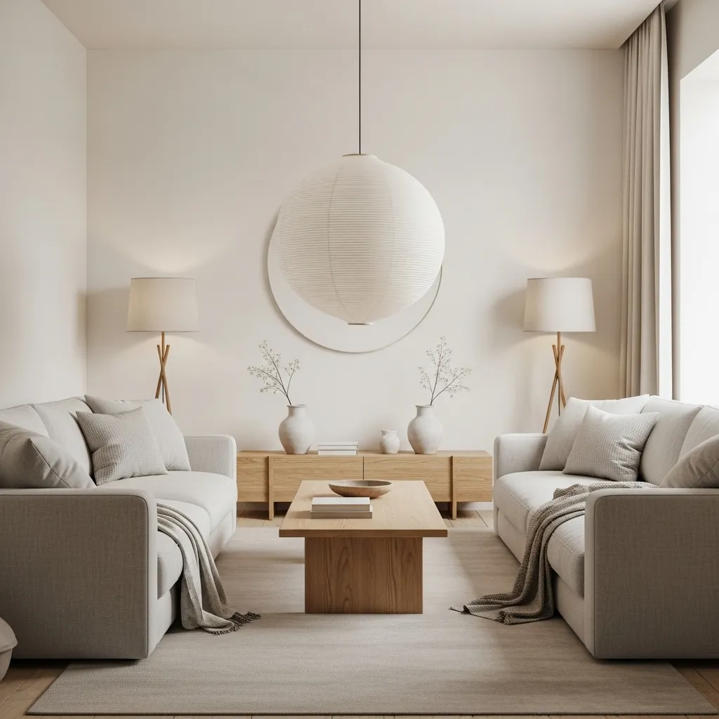 25 Japandi Bedroom Designs for Minimalist Comfort 23 Symmetry brings order and harmony to Japandi living rooms