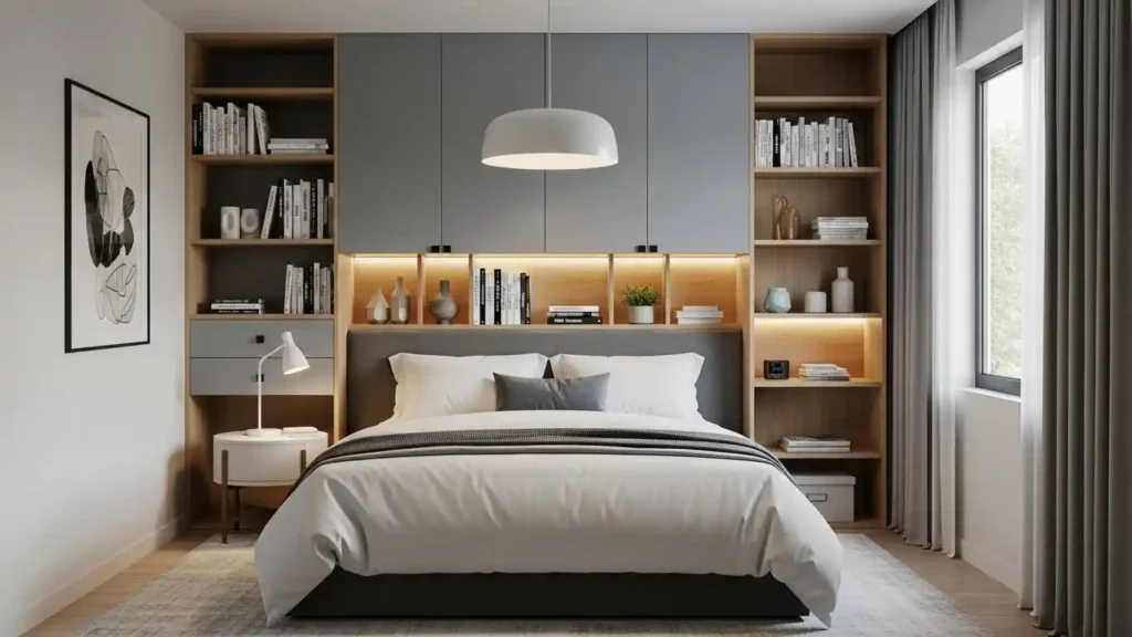 Behind the Bed Storage Wall