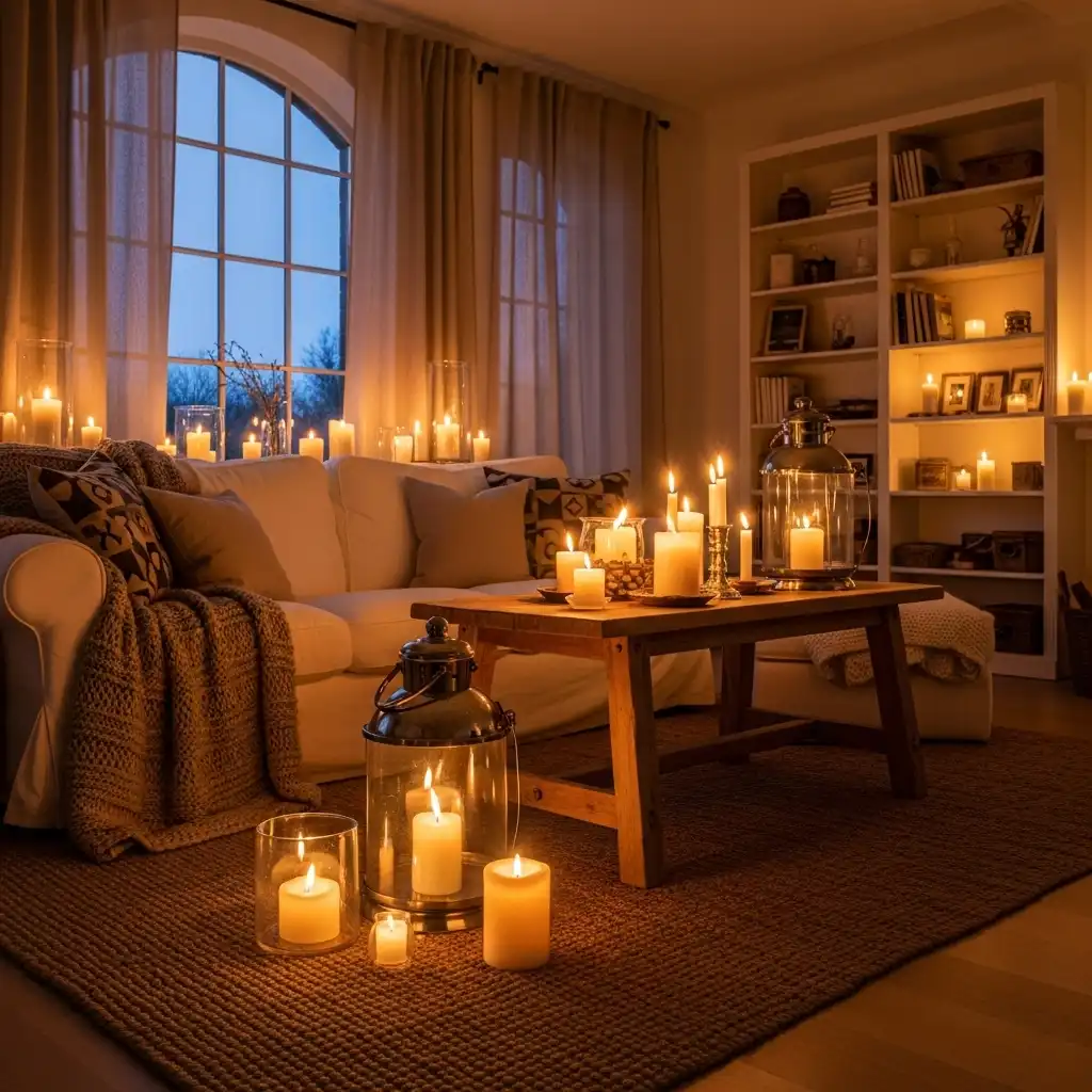 23 Cozy Living Room Ideas for a Warm Home Vibe 17 Candles for Warmth 1
