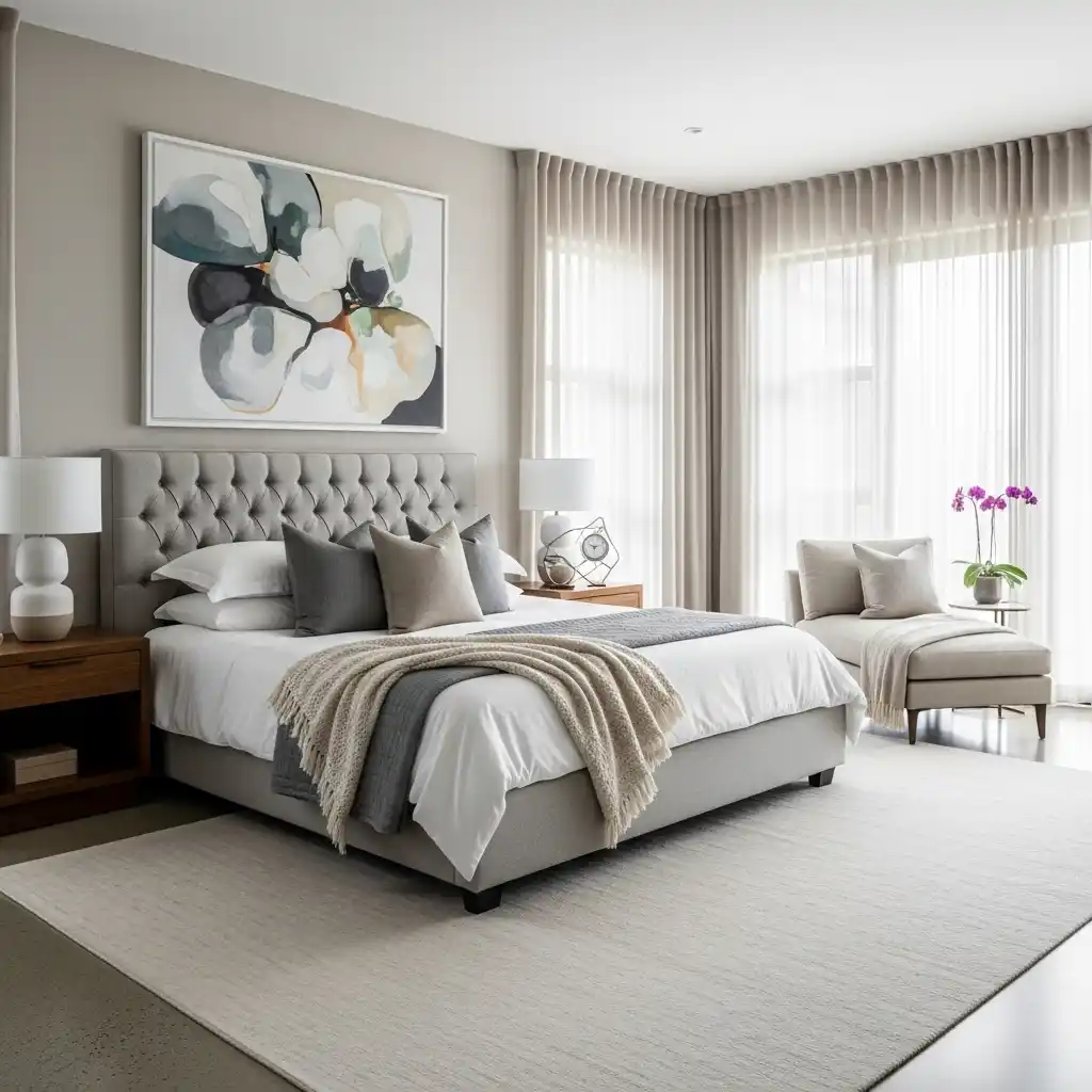 Contemporary Bedroom With Art Focus
