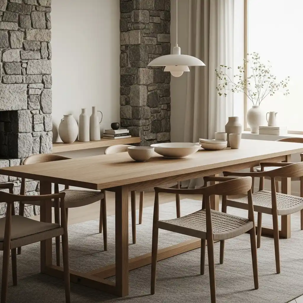 23 Japandi Dining Room Ideas for Minimalist Comfort 11 Dark Wood Japandi Dining Elegance