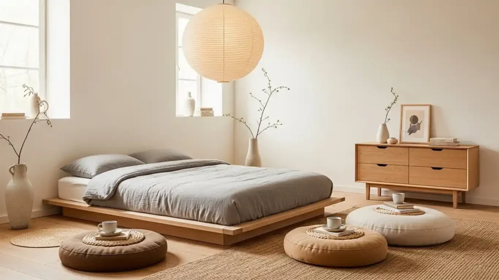 25 Japandi Bedroom Designs for Minimalist Comfort 14 Floor Cushion Comfort
