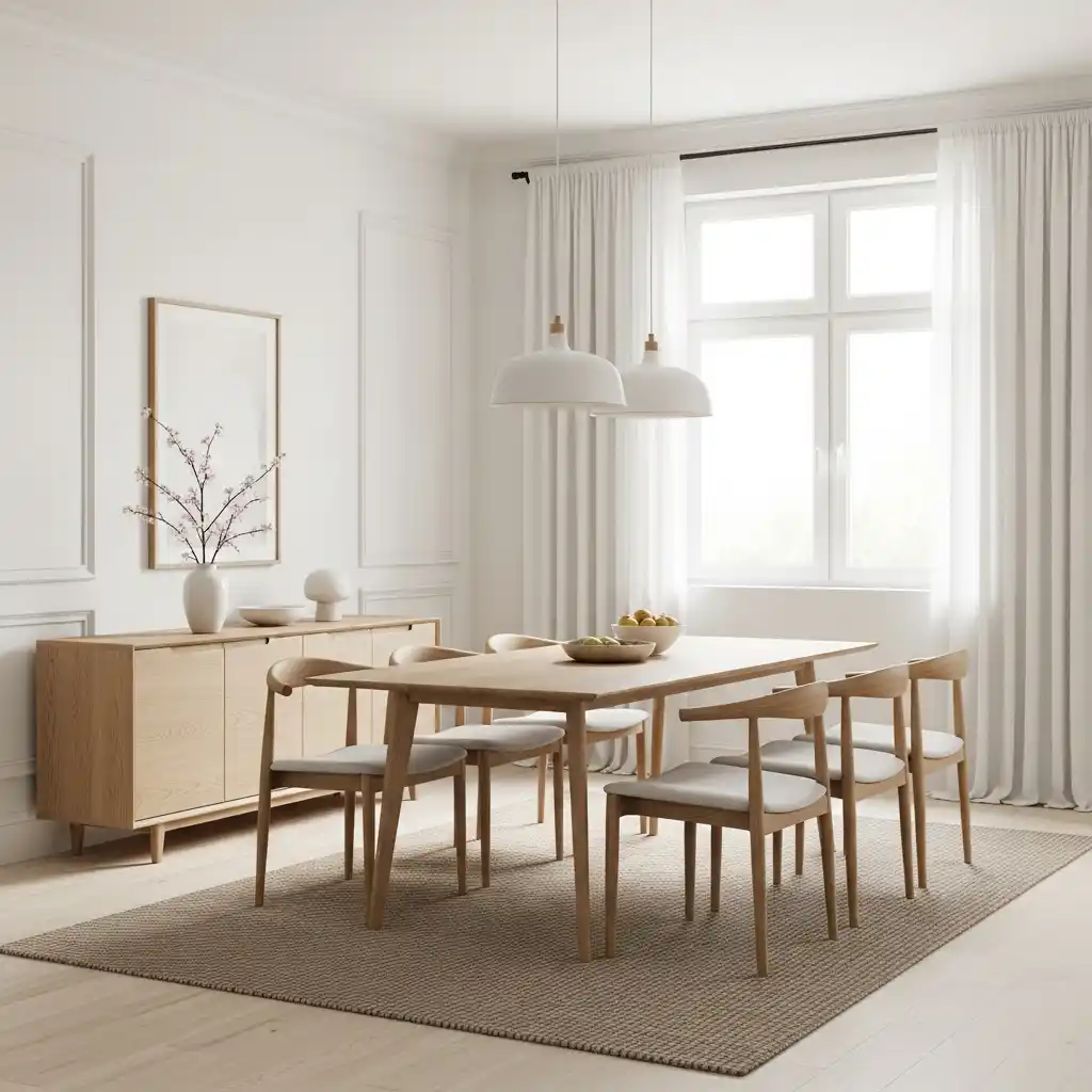 23 Japandi Dining Room Ideas for Minimalist Comfort 7 Japandi Dining Room with Statement Pendant