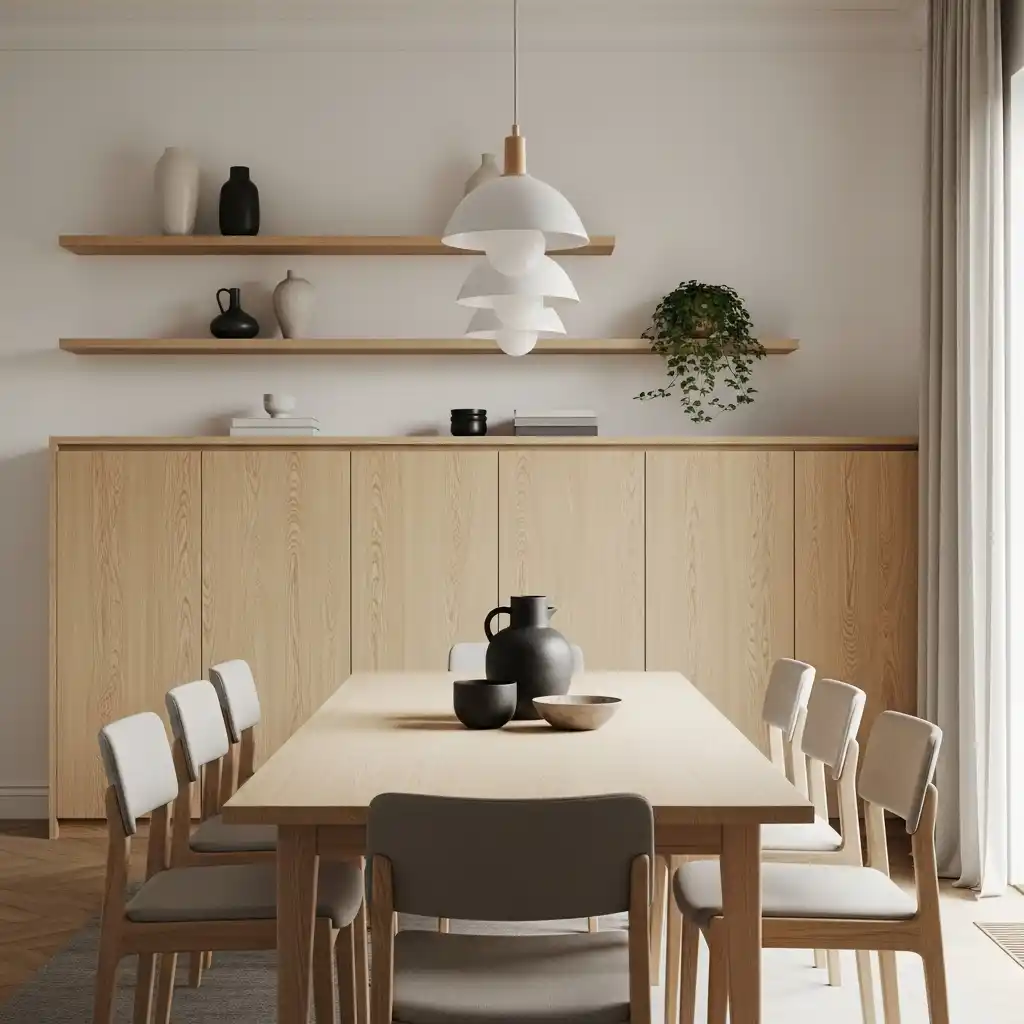 23 Japandi Dining Room Ideas for Minimalist Comfort 10 Japandi Dining with Indoor Greenery
