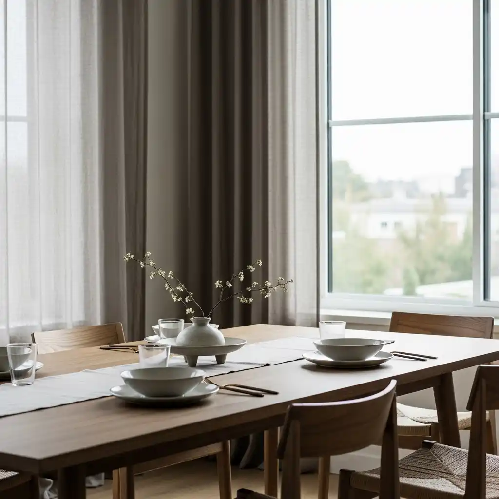 23 Japandi Dining Room Ideas for Minimalist Comfort 21 Japandi Dining with Symmetrical Layout