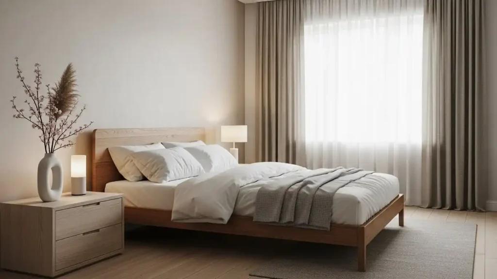 25 Japandi Bedroom Designs for Minimalist Comfort 16 Minimal Nightstand Styling