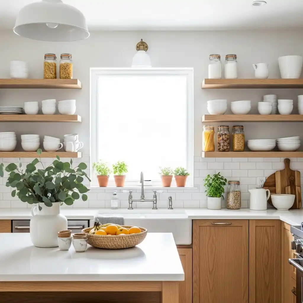 22 Kitchen Layout Ideas to Improve Space Flow 10 Open Shelving Kitchen Layout