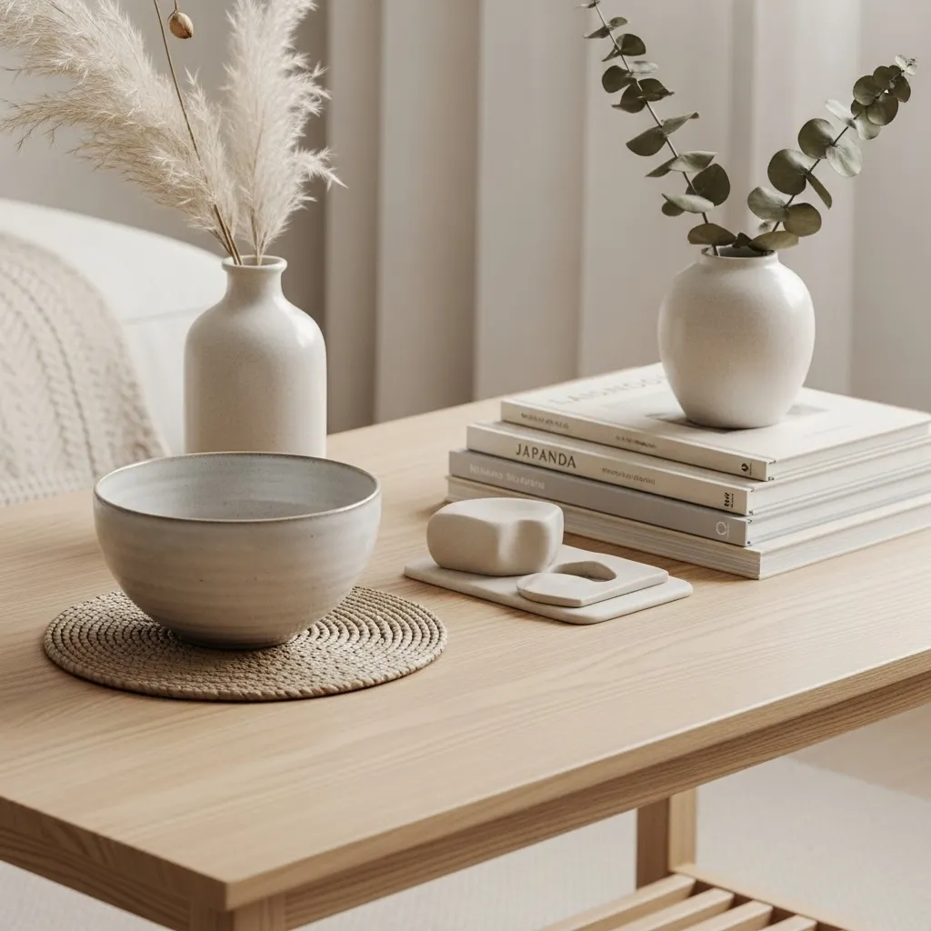 25 Japandi Living Room Ideas for Minimalist Comfort 17 Simple Japandi Coffee Table Styling in living room