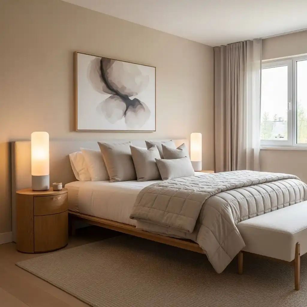 Soft Beige Contemporary Bedroom