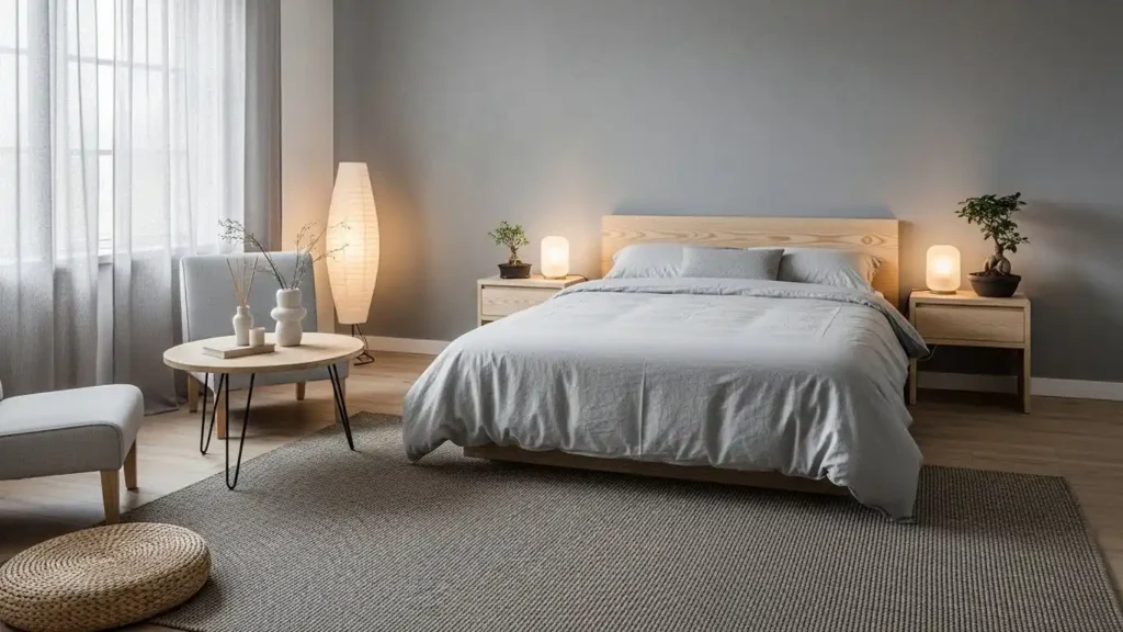 25 Japandi Bedroom Designs for Minimalist Comfort 12 Soft Gray Harmony