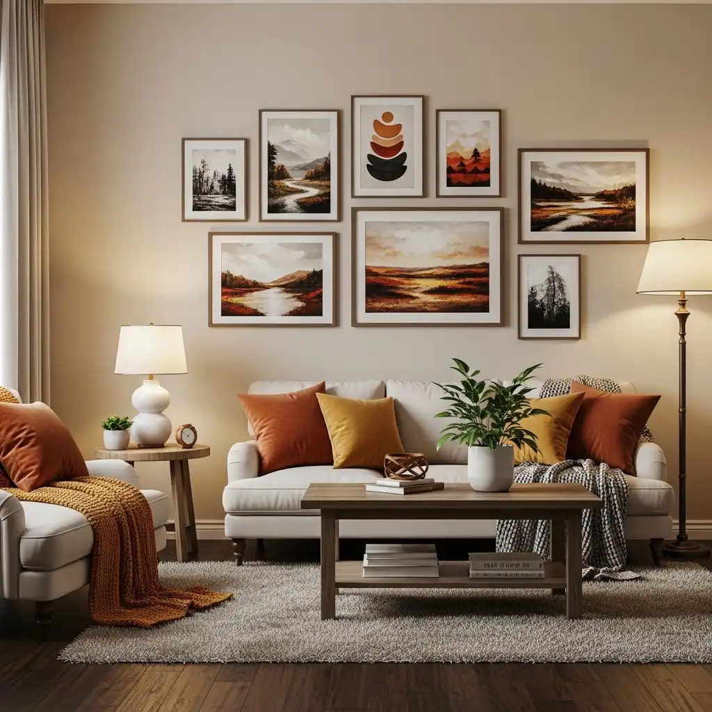 23 Cozy Living Room Ideas for a Warm Home Vibe 9 Warm Wall Art